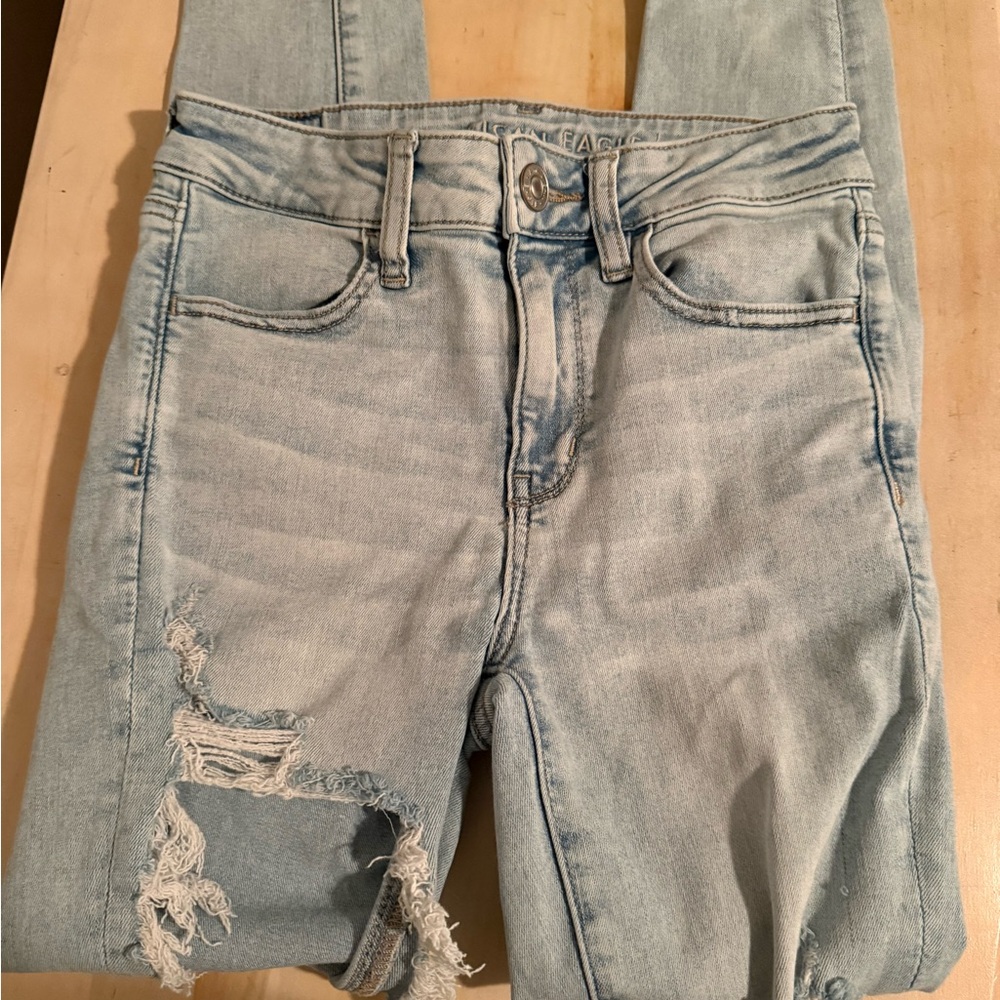 American Eagle Outfitters Light Blue Ripped Skinny Jeans